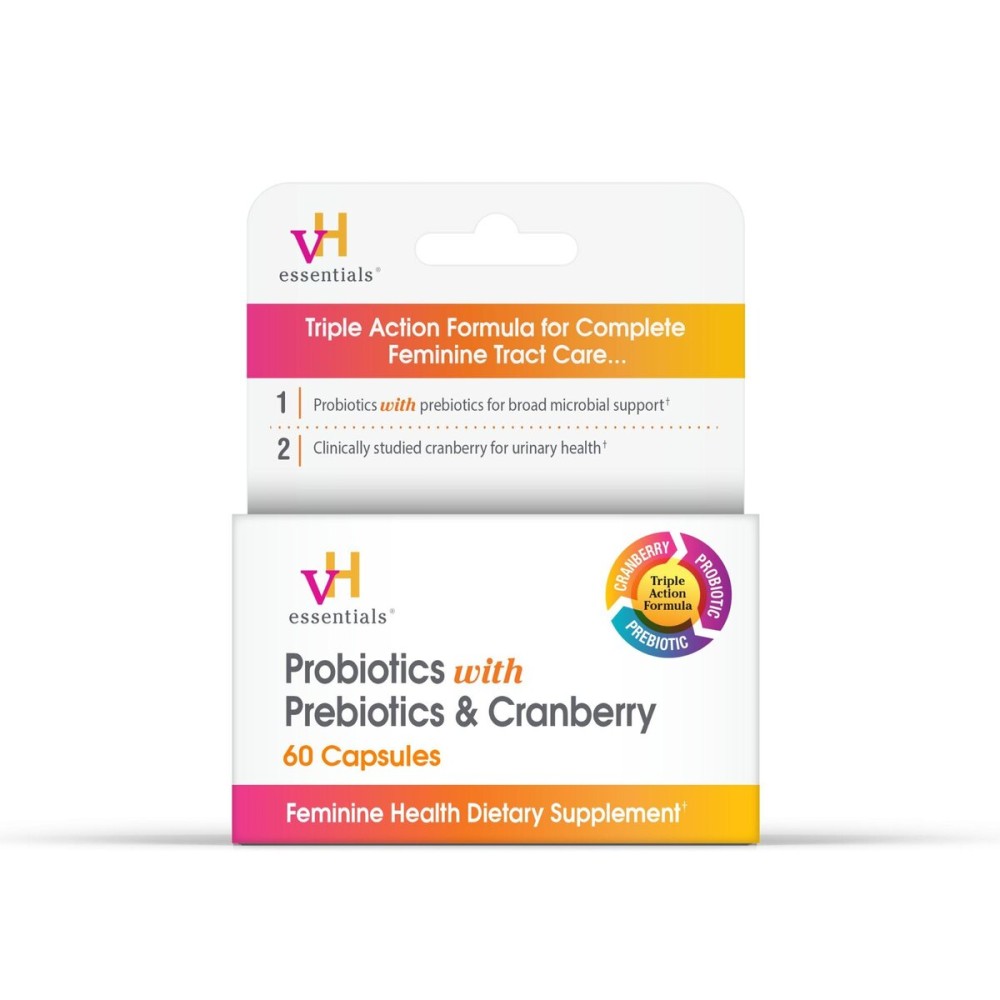 vH essentials Probiotics with Prebiotics and Cranberry Feminine Health Supplement - 60 Capsules vH essentials Probiotics with Prebiotics and Cranberry Feminine Health Supplement - 60 Capsules