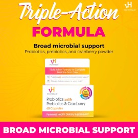 vH essentials Probiotics with Prebiotics and Cranberry Feminine Health Supplement - 60 Capsules vH essentials Probiotics with Prebiotics and Cranberry Feminine Health Supplement - 60 Capsules