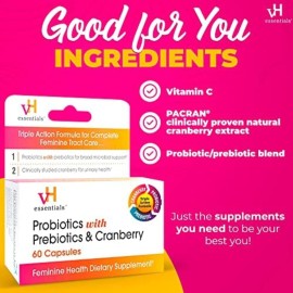 vH essentials Probiotics with Prebiotics and Cranberry Feminine Health Supplement - 60 Capsules vH essentials Probiotics with Prebiotics and Cranberry Feminine Health Supplement - 60 Capsules