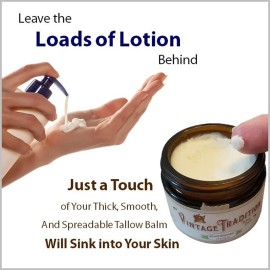 Vintage Tradition Beef Tallow Balm for Skin Care - Unscented, All Purpose Balm for Sensitive Skin Heals and Hydrates with Olive Oil + Tallow from Grass-Fed Cows - Beef Tallow for Skin, 2 fl. oz.