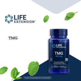 Life Extension TMG 500 mg - Trimethylglycine Supplement - Encourages Healthy Homocysteine Levels - Gluten-free - Non-gmo - Vegetarian - 60 Liquid Vegetarian Capsules Life Extension TMG 500 mg - Trimethylglycine Supplement - Encourages Healthy Homocysteine Levels - Gluten-free - Non-gmo - Vegetarian - 60 Liquid Vegetarian Capsules