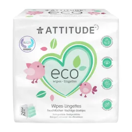 ATTITUDE Biodegradable Baby Wipes, Plant Based Unscented Diaper Wipes for Babies and Newborn, Dermatologically Tested, Vegan, 72 Count (Pack of 3) ATTITUDE Biodegradable Baby Wipes, Plant Based Unscented Diaper Wipes for Babies and Newborn, Dermatologically Tested, Vegan, 72 Count (Pack of 3)