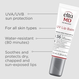 EltaMD UV Lip Balm SPF Sunscreen, Sunscreen Lip Balm with SPF 30+, Protects Dry Cracked Lips, Transparent Zinc Oxide, 0.28 Tube EltaMD UV Lip Balm SPF Sunscreen, Sunscreen Lip Balm with SPF 30+, Protects Dry Cracked Lips, Transparent Zinc Oxide, 0.28 Tube