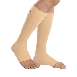 TYNOR Compression Stockings for Men & Women 2 Pack Knee High Length Closed Heel Open Toe Compression Socks Circulation Leg Support for Shin Splints, Swelling, Athletic Running Cycling, Small Beige