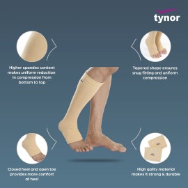 TYNOR Compression Stockings for Men & Women 2 Pack Knee High Length Closed Heel Open Toe Compression Socks Circulation Leg Support for Shin Splints, Swelling, Athletic Running Cycling, Small Beige TYNOR Compression Stockings for Men & Women 2 Pack Knee High Length Closed Heel Open Toe Compression Socks Circulation Leg Support for Shin Splints, Swelling, Athletic Running Cycling, Small Beige