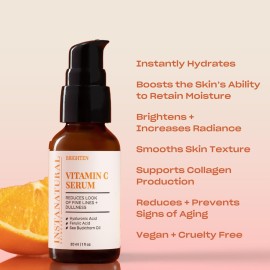 InstaNatural Vitamin C Face Serum, Brightens, Hydrates and Reduces Signs of Aging, with Vitamin C, Hyaluronic and Ferulic Acid, 1 FL Oz InstaNatural Vitamin C Face Serum, Brightens, Hydrates and Reduces Signs of Aging, with Vitamin C, Hyaluronic and Ferulic Acid, 1 FL Oz