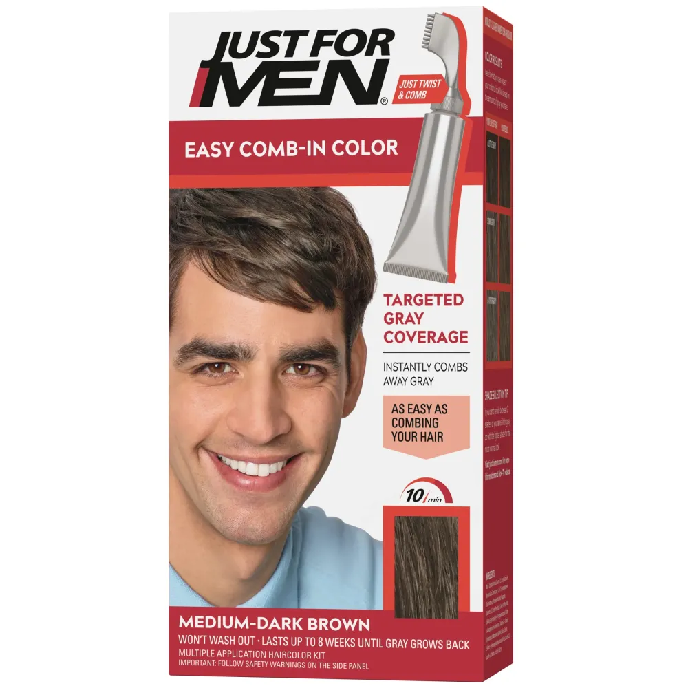 Just For Men Easy Comb-In Color Mens Hair Dye, Easy No Mix Application with Comb Applicator - Medium-Dark Brown, A-40, Pack of 1 Just For Men Easy Comb-In Color Mens Hair Dye, Easy No Mix Application with Comb Applicator - Medium-Dark Brown, A-40, Pack of 1