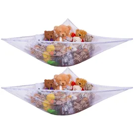 Handy Laundry Jumbo Toy Hammock, White, Organize Stuffed Animals & Children\'s Toys with this Mesh Hammock, Great Decor, Neatly Organizing Kid\'s Toys and Stuffed Animals, Expands to 5.5 feet, (2-Pack)