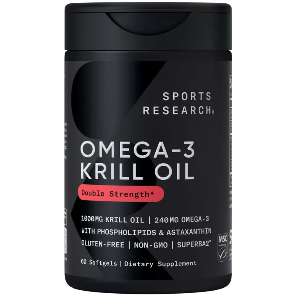 Sports Research Antarctic Krill Oil Omega 3 Softgels 1000mg (Double Strength) with Phospholipids, Choline & Astaxanthin - Sustainably Sourced, Non-GMO Verified & Gluten Free - 60 Capsules Sports Research Antarctic Krill Oil Omega 3 Softgels 1000mg (Double Strength) with Phospholipids, Choline & Astaxanthin - Sustainably Sourced, Non-GMO Verified & Gluten Free - 60 Capsules