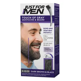 Just For Men Touch of Gray Mustache & Beard, Beard Coloring for Gray Hair with Brush Included for Easy Application, Great for a Salt and Pepper Look - Dark Brown & Black, B-45/55, Pack of 1 Just For Men Touch of Gray Mustache & Beard, Beard Coloring for Gray Hair with Brush Included for Easy Application, Great for a Salt and Pepper Look - Dark Brown & Black, B-45/55, Pack of 1