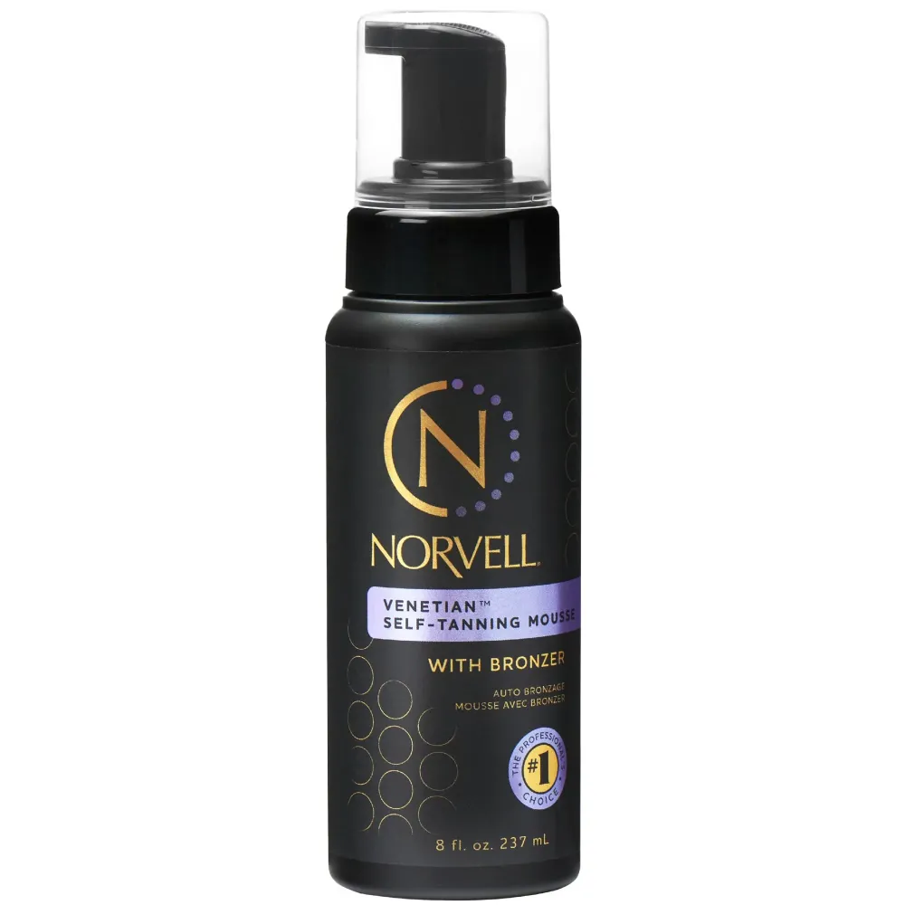 Norvell Venetian Sunless Self Tanner Mousse with Bronzer, 8 Fl Oz - Instant Self Tanning - Natural Looking - Anti-Orange - Fake Tan for Bronzing Glow