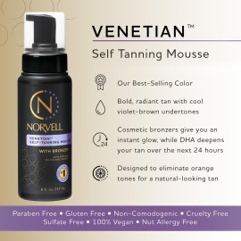 Norvell Venetian Sunless Self Tanner Mousse with Bronzer, 8 Fl Oz - Instant Self Tanning - Natural Looking - Anti-Orange - Fake Tan for Bronzing Glow