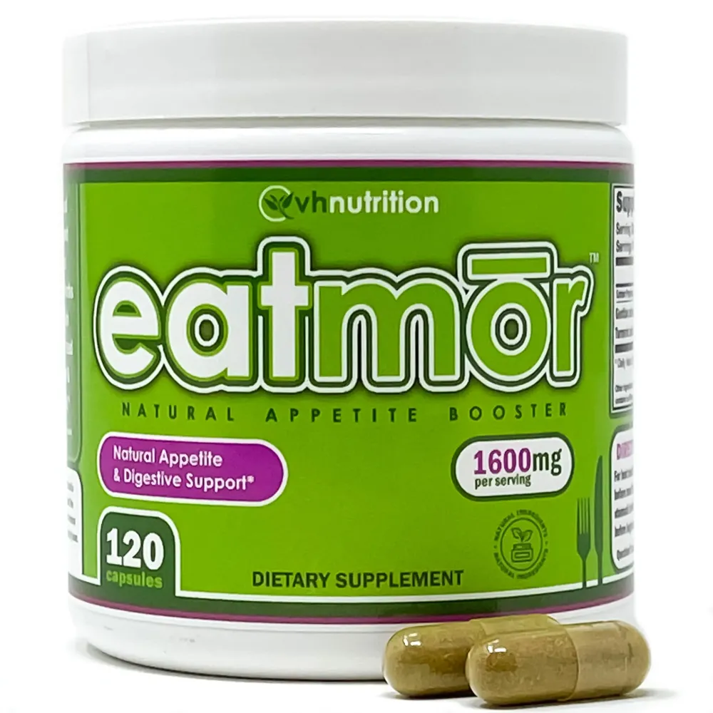 VH Nutrition Eatmor | Weight Gain Pills* for Women and Men | Designed for Women with Gentian, Ginger, Alfalfa | 120 Easy-to-Swallow Capsules VH Nutrition Eatmor | Weight Gain Pills* for Women and Men | Designed for Women with Gentian, Ginger, Alfalfa | 120 Easy-to-Swallow Capsules