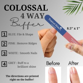Tropical Shine Colossal 4-Way Blue-Pink Buffer - Professional Nail File & Buffer for Shaping, Smoothing, and Polishing Nails - Compact and Portable Nail Care Accessory (707330)