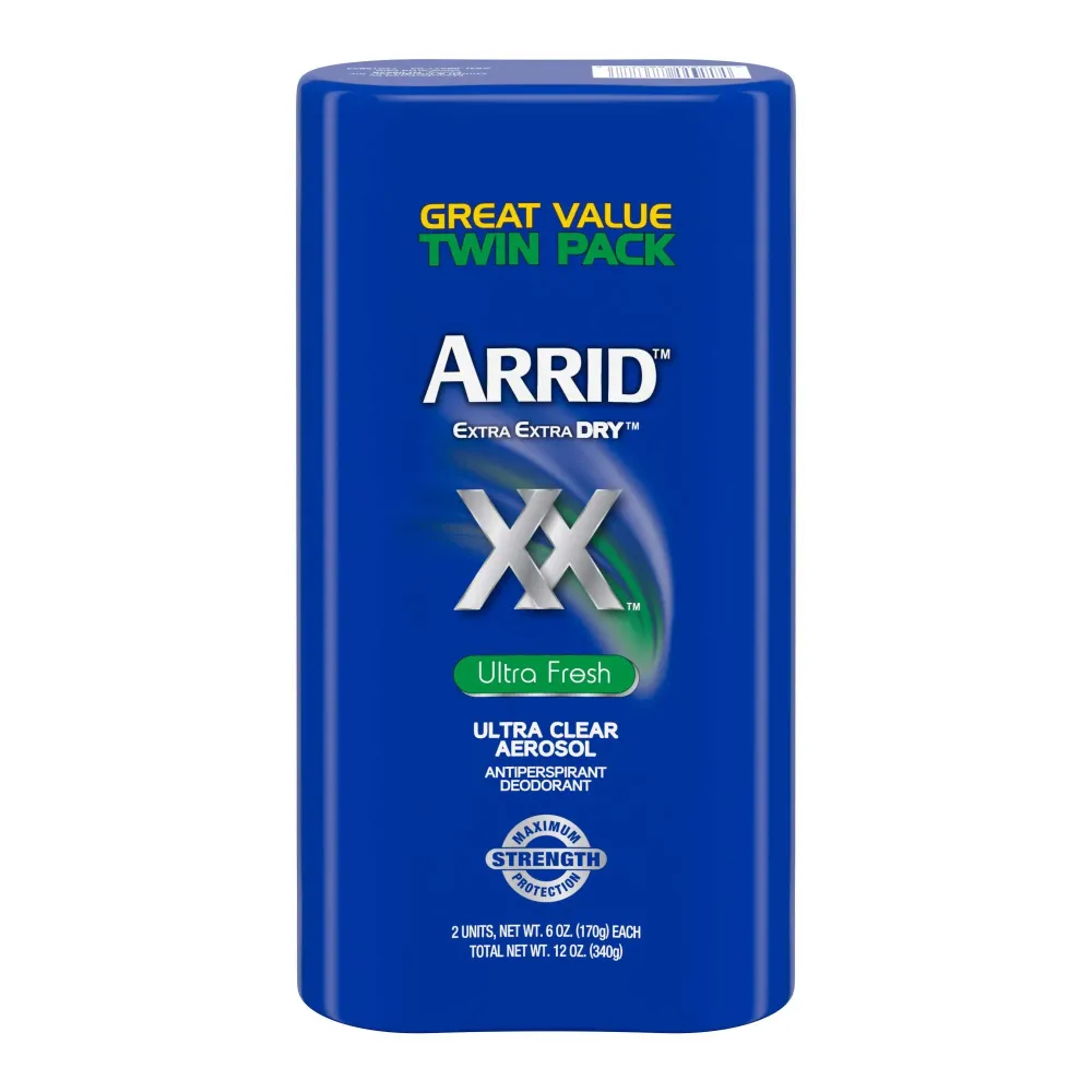 Arrid XX Extra Extra Dry Ultra Clear Aerosol Antiperspirant Deodorant, Ultra Fresh ,Twin Pack, 6 Ounce (Pack of 2) Packaging May Vary Arrid XX Extra Extra Dry Ultra Clear Aerosol Antiperspirant Deodorant, Ultra Fresh ,Twin Pack, 6 Ounce (Pack of 2) Packaging May Vary