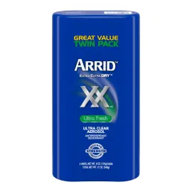 Arrid XX Extra Extra Dry Ultra Clear Aerosol Antiperspirant Deodorant, Ultra Fresh ,Twin Pack, 6 Ounce (Pack of 2) Packaging May Vary