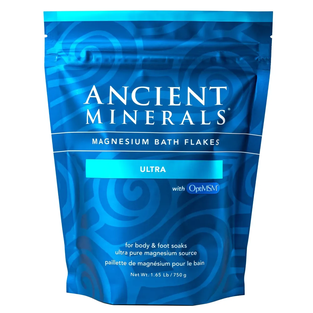 Ancient Minerals Magnesium Bath Flakes Ultra with OptiMSM - Resealable Magnesium Bag of Zechstein Chloride Alternative to Epsom Bath Salt (1.65 lb) Ancient Minerals Magnesium Bath Flakes Ultra with OptiMSM - Resealable Magnesium Bag of Zechstein Chloride Alternative to Epsom Bath Salt (1.65 lb)