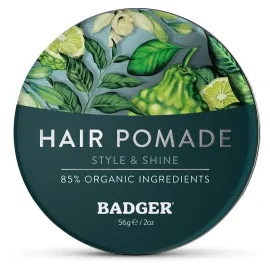 Badger Hair Pomade for Men, Organic, Easy to Use, Subtle Masculine Scent, Medium Hold Hair Pomade with Medium Shine Finish, Nourishes Hair & Scalp 2 oz Tin