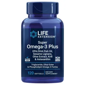 Life Extension Super Omega-3 (Fish Oil) Plus EPA/DHA With Sesame Lignans, Olive Extract, Krill and Astaxanthin (Packaging May Vary), Lemon, 120 Count