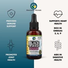 Amazing Herbs Premium Black Seed Oil - Gluten Free, Non GMO, Cold Pressed Nigella Sativa Aids in Digestive Health, Immune Support, Brain Function, Joint Mobility - 1 Fl Oz Amazing Herbs Premium Black Seed Oil - Gluten Free, Non GMO, Cold Pressed Nigella Sativa Aids in Digestive Health, Immune Support, Brain Function, Joint Mobility - 1 Fl Oz