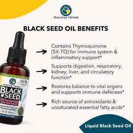 Amazing Herbs Premium Black Seed Oil - Gluten Free, Non GMO, Cold Pressed Nigella Sativa Aids in Digestive Health, Immune Support, Brain Function, Joint Mobility - 1 Fl Oz Amazing Herbs Premium Black Seed Oil - Gluten Free, Non GMO, Cold Pressed Nigella Sativa Aids in Digestive Health, Immune Support, Brain Function, Joint Mobility - 1 Fl Oz