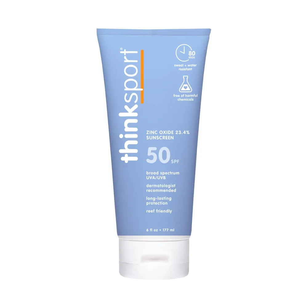 Thinksport SPF 50+ Mineral Sunscreen - Safe, Natural Sunblock for Sports & Active Use - Water Resistant Sun Cream -UVA/UVB Sun Protection - Vegan, Reef Friendly Lotion, 6oz Thinksport SPF 50+ Mineral Sunscreen - Safe, Natural Sunblock for Sports & Active Use - Water Resistant Sun Cream -UVA/UVB Sun Protection - Vegan, Reef Friendly Lotion, 6oz