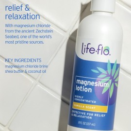 Life-flo Magnesium Lotion, Vanilla Scent - Relief and Relaxation with Magnesium Chloride from The Zechstein Seabed - Dermatologist Tested, Hypoallergenic, 60-Day Guarantee, Not Tested on Animals, 8oz