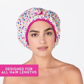 Reusable Shower Cap & Bath Cap & Lined, Oversized Waterproof Shower Caps Large Designed for all Hair Lengths with PEVA Lining & Elastic Band Stretch Hem Hair Hat - Fashionista Deco Dots Reusable Shower Cap & Bath Cap & Lined, Oversized Waterproof Shower Caps Large Designed for all Hair Lengths with PEVA Lining & Elastic Band Stretch Hem Hair Hat - Fashionista Deco Dots