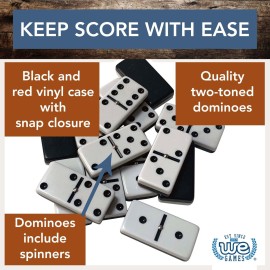 WE Games Two-Toned Black & White Double 6 Dominoes with Spinners - Ideal Size, Vintage Style Case, Family and Adult Board Games