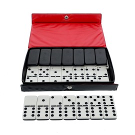 WE Games Two-Toned Black & White Double 6 Dominoes with Spinners - Ideal Size, Vintage Style Case, Family and Adult Board Games