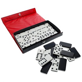 WE Games Two-Toned Black & White Double 6 Dominoes with Spinners - Ideal Size, Vintage Style Case, Family and Adult Board Games