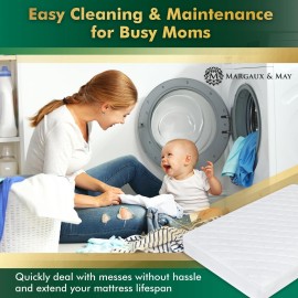 Crib Mattress Protector Pad - Ultra-Soft Waterproof Breathable Premium Bamboo Rayon - Noiseless Fitted Dryer Safe Cover. High Absorbency Oeko-TEX Certified (28 x 52 x 9 inches) MARGAUX & MAY Crib Mattress Protector Pad - Ultra-Soft Waterproof Breathable Premium Bamboo Rayon - Noiseless Fitted Dryer Safe Cover. High Absorbency Oeko-TEX Certified (28 x 52 x 9 inches) MARGAUX & MAY