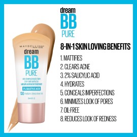 Maybelline Dream Pure Skin Clearing BB Cream, 8-in-1 Skin Perfecting Beauty Balm With 2% Salicylic Acid, Sheer Tint Coverage, Oil-Free, Medium, 1 Count Maybelline Dream Pure Skin Clearing BB Cream, 8-in-1 Skin Perfecting Beauty Balm With 2% Salicylic Acid, Sheer Tint Coverage, Oil-Free, Medium, 1 Count