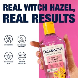 Dickinson\'s Enhanced Witch Hazel Hydrating Toner with Rosewater, Alcohol Free, 98% Natural Formula, 16 Fl Oz (Pack of 1)