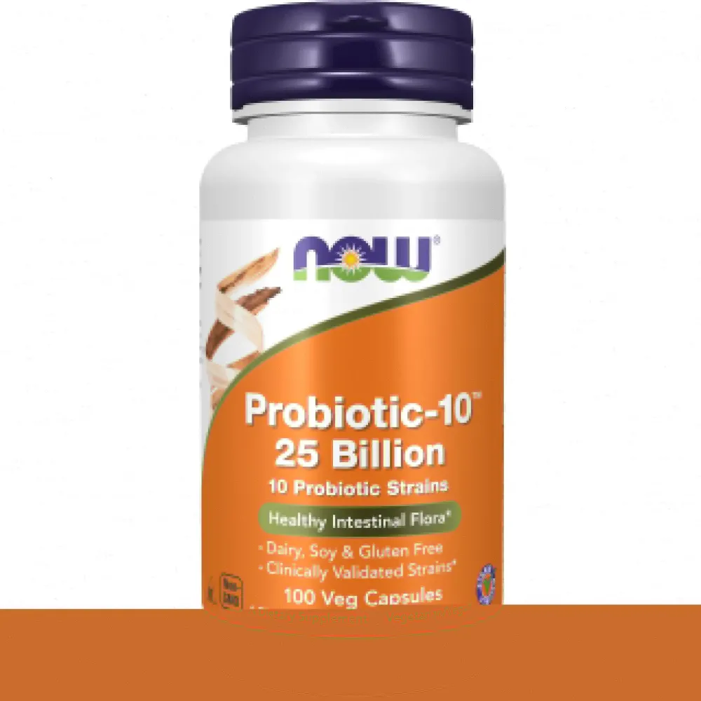 NOW Foods Supplements, Probiotic-10, 25 Billion, with 10 Probiotic Strains, Dairy, Soy and Gluten Free, Strain Verified, 100 Veg Capsules NOW Foods Supplements, Probiotic-10, 25 Billion, with 10 Probiotic Strains, Dairy, Soy and Gluten Free, Strain Verified, 100 Veg Capsules