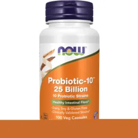 NOW Foods Supplements, Probiotic-10, 25 Billion, with 10 Probiotic Strains, Dairy, Soy and Gluten Free, Strain Verified, 100 Veg Capsules
