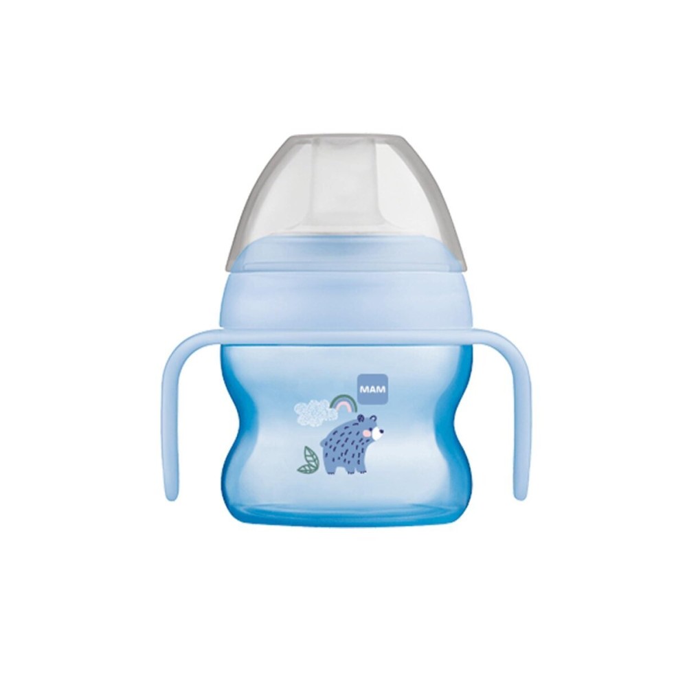 MAM Starter Cup (1 Count), MAM Sippy Cup, Drinking Cup with Extra-Soft Spill-Free Spout and Non-Slip Handles, for Boys 4+ Months, Five Ounces, Blue