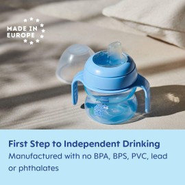 MAM Starter Cup (1 Count), MAM Sippy Cup, Drinking Cup with Extra-Soft Spill-Free Spout and Non-Slip Handles, for Boys 4+ Months, Five Ounces, Blue