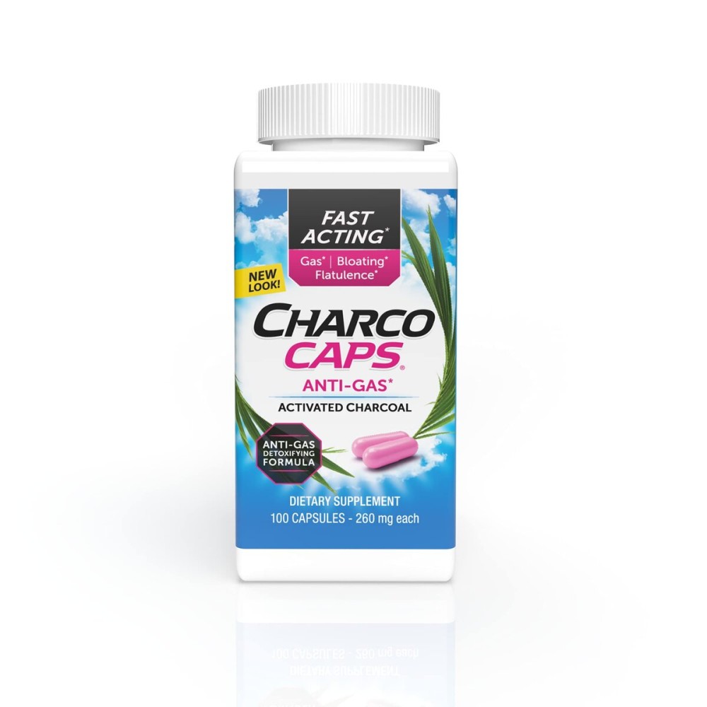 Charcocaps Fast Acting Gas Relief for Bloating & Flatulence, Drug Free Detoxifying Activated Charcoal Formula, 100 Capsules, 30 Day Supply, Pink Charcocaps Fast Acting Gas Relief for Bloating & Flatulence, Drug Free Detoxifying Activated Charcoal Formula, 100 Capsules, 30 Day Supply, Pink