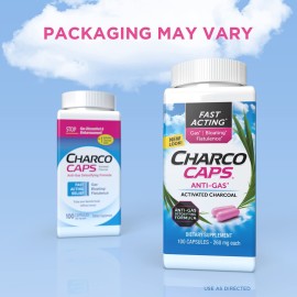 Charcocaps Fast Acting Gas Relief for Bloating & Flatulence, Drug Free Detoxifying Activated Charcoal Formula, 100 Capsules, 30 Day Supply, Pink Charcocaps Fast Acting Gas Relief for Bloating & Flatulence, Drug Free Detoxifying Activated Charcoal Formula, 100 Capsules, 30 Day Supply, Pink
