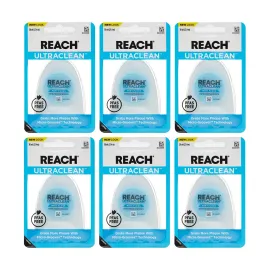 REACH Ultraclean Dental Floss, Mint, Plaque Remover for Teeth, Shred Resistant, Waxed, Easy on Gums & Teeth, Mint, Oral Care, PFAS Free, for Adults & Kids, 6 Pack, 30 yd