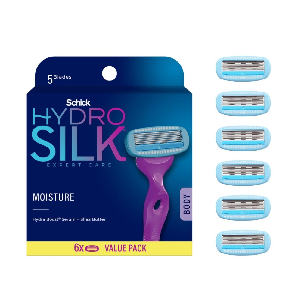 Schick Hydro Silk Moisture Razor Blade Refills, 6 Count | 5-Blade Moisturizing Razors for Women | Womens Moisturizing Razor Refills Schick Hydro Silk Moisture Razor Blade Refills, 6 Count | 5-Blade Moisturizing Razors for Women | Womens Moisturizing Razor Refills