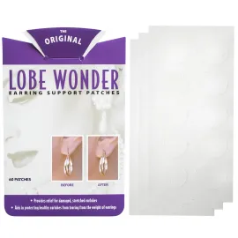 Lobe Wonder - The ORIGINAL Ear Lobe Support Patch for Pierced Ears - Eliminates the Look of Torn or Stretched Piercings - Protects Healthy Ear Lobes from Tearing - 60 Patches - Clear & Latex-Free Lobe Wonder - The ORIGINAL Ear Lobe Support Patch for Pierced Ears - Eliminates the Look of Torn or Stretched Piercings - Protects Healthy Ear Lobes from Tearing - 60 Patches - Clear & Latex-Free