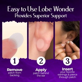Lobe Wonder - The ORIGINAL Ear Lobe Support Patch for Pierced Ears - Eliminates the Look of Torn or Stretched Piercings - Protects Healthy Ear Lobes from Tearing - 60 Patches - Clear & Latex-Free Lobe Wonder - The ORIGINAL Ear Lobe Support Patch for Pierced Ears - Eliminates the Look of Torn or Stretched Piercings - Protects Healthy Ear Lobes from Tearing - 60 Patches - Clear & Latex-Free