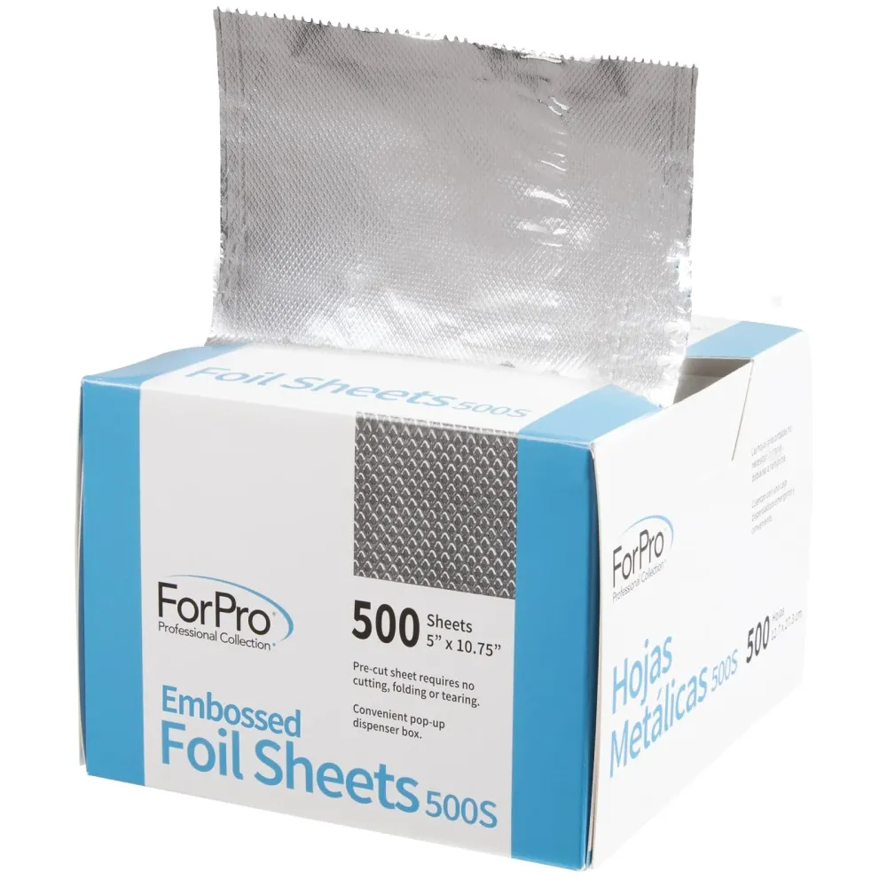ForPro Professional Collection Embossed Foil Sheets 500S, Aluminum Foil, Pop-Up Dispenser, for Hair Color Application and Highlighting Services, Food Safe, 5 W x 10.75 L, 500 Count ForPro Professional Collection Embossed Foil Sheets 500S, Aluminum Foil, Pop-Up Dispenser, for Hair Color Application and Highlighting Services, Food Safe, 5 W x 10.75 L, 500 Count