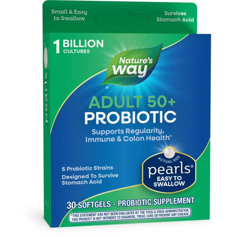 Nature\'s Way Adults 50+ Probiotic Pearls, Supports Regularity, Immune and Colon Health*, 1 Billion Cultures, No Refrigeration Required, 30 Softgels Nature\'s Way Adults 50+ Probiotic Pearls, Supports Regularity, Immune and Colon Health*, 1 Billion Cultures, No Refrigeration Required, 30 Softgels