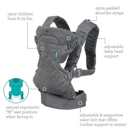 Infantino Flip Advanced 4-in-1 Baby Carrier - Ergonomic, Convertible, Face-in and Face-Out Front and Back Baby Carrier for Newborn to Toddler 8-32 lbs, Gray Infantino Flip Advanced 4-in-1 Baby Carrier - Ergonomic, Convertible, Face-in and Face-Out Front and Back Baby Carrier for Newborn to Toddler 8-32 lbs, Gray