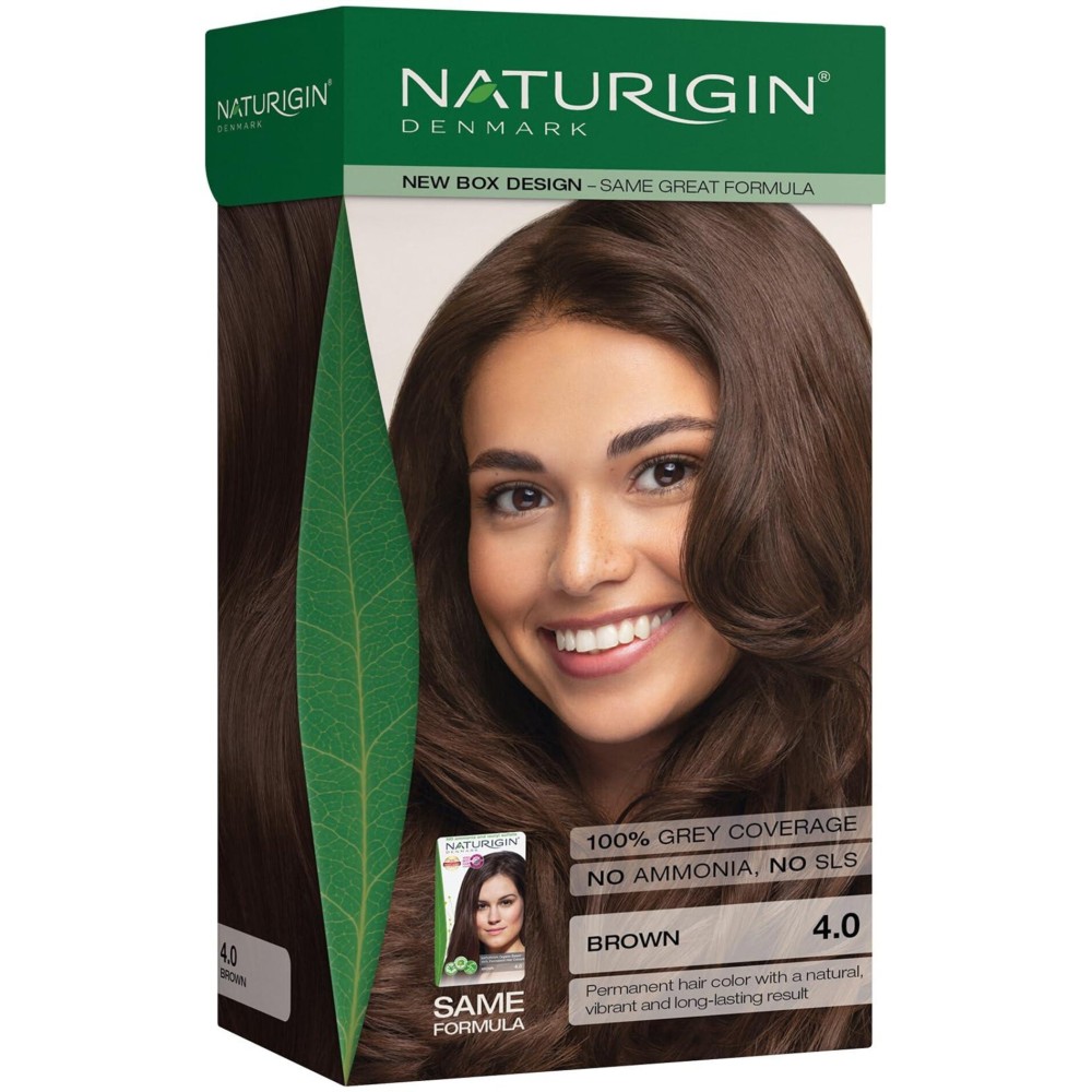 Naturigin Permanent Hair Dye, 4.0 Brown, Ammonia and Paraben Free, up to 100% Gray Hair Coverage, Long Lasting, Vegan, Cruelty Free Naturigin Permanent Hair Dye, 4.0 Brown, Ammonia and Paraben Free, up to 100% Gray Hair Coverage, Long Lasting, Vegan, Cruelty Free