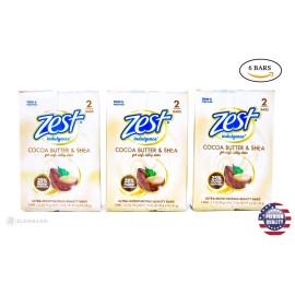 Zest Creamy Cocoa Butter & Shea Soap, 6 Bars, 3.2 Oz. Each