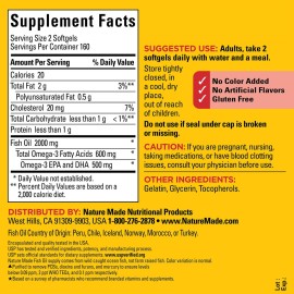 Nature Made Fish Oil Omega 3 Supplements, 1000mg Softgels, Omega 3 Fish Oil for Healthy Heart Support, 320 Softgels, 160 Day Supply Nature Made Fish Oil Omega 3 Supplements, 1000mg Softgels, Omega 3 Fish Oil for Healthy Heart Support, 320 Softgels, 160 Day Supply